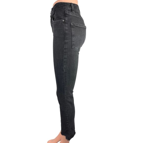 Zara Black Washed Mid Rise Stretch Casual Cropped Skinny Denim Jeans Size 4 - Picture 2 of 5
